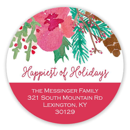 Christmas Branches Round Address Labels